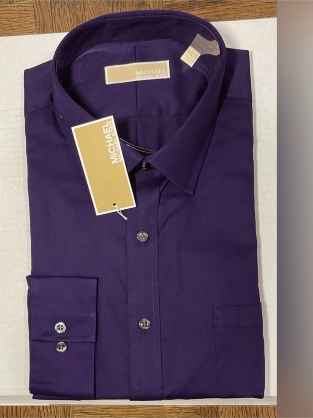 Michael Kors Deep Purple Long Sleeve Dress Shirt 17 1/2 34-35 NWT 100% cotton